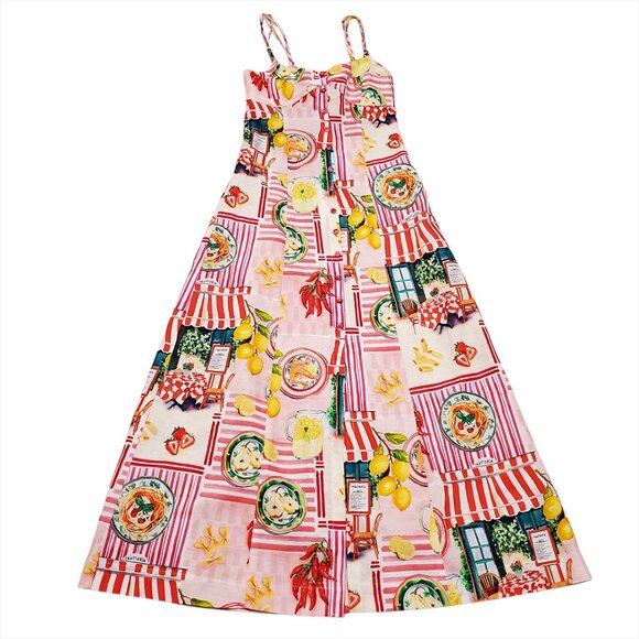 Zara Patchwork Linen Blend Midi Dress XS Open Back Trattoria Italy Pasta Lemon - Picture 5 of 16